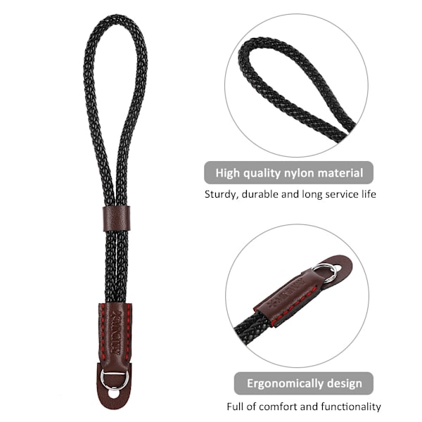 Nylon Svart Bärbar Universell Digitalkamera Ren Handgjord Rhombus Vävd Armband handledsrem