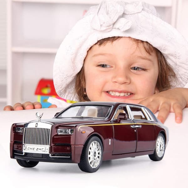 1/24 Rolls-Royce Phantom Modelbil, Zink Legetøjsbil med Trækfunktion, Lyd og Lys til Børn (Rød)