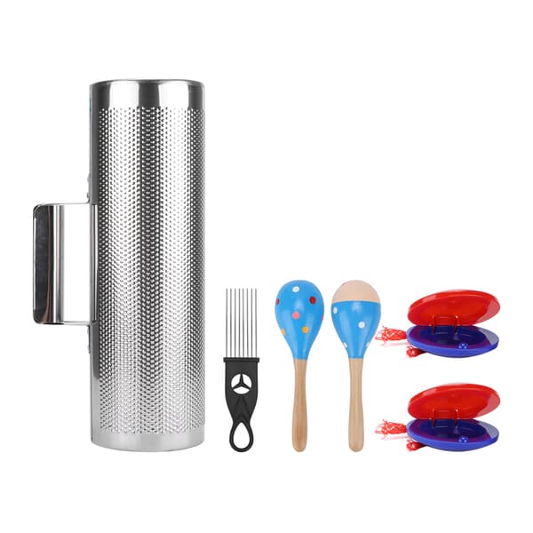 Guiro Set Vintage Shaker Percussion Instrument Rivet Handle Structure with Scraper Maracas