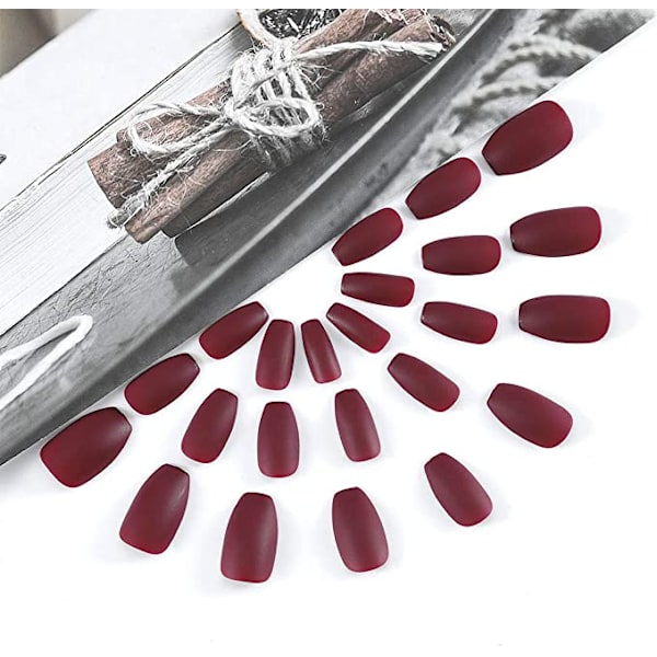 Matte Falske Negle Medium Pure Color Ballerina Fuld Dækning Kunst Falske Negle Tips Tryk på Negle 48Pcs til Kvinder og Piger (rød)