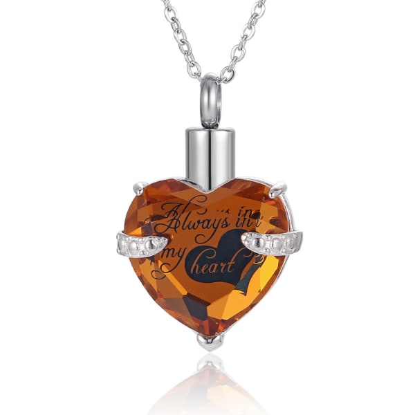 Souvenir jewelry Birthstone Crystal Urn Necklace Heart Memorial Keepsake Pendant Ash Holder Cremation Jewelry for Ashes（yellow）