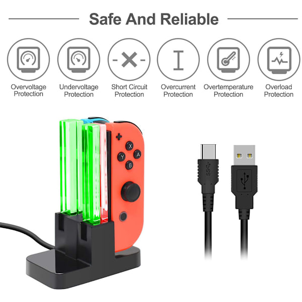 Nintend Switch 4-kontrollspelet Laddare LED-indikator Laddningsdockningsstation för Nitendo Switch Nintendoswitch NS Joy-con Tillbehör