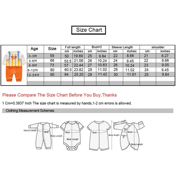 AVEKI Newborn Baby Pojkar Flickor Anime Romper Bomull Långärmad Cosplay Kostym Jumpsuit Outfit, 3-6 månader, 66CM, G-Orange