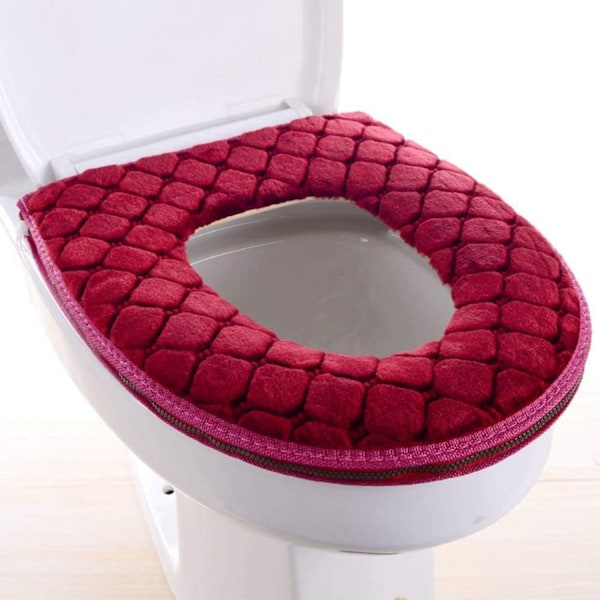 Plysch Förtjockat Toalettsitsöverdrag för Badrum - Mjuk Varmare Tvättbar Pad med Dragkedja, Återanvändbar Snug - Fit Design, Mysig Röd Toalett C red