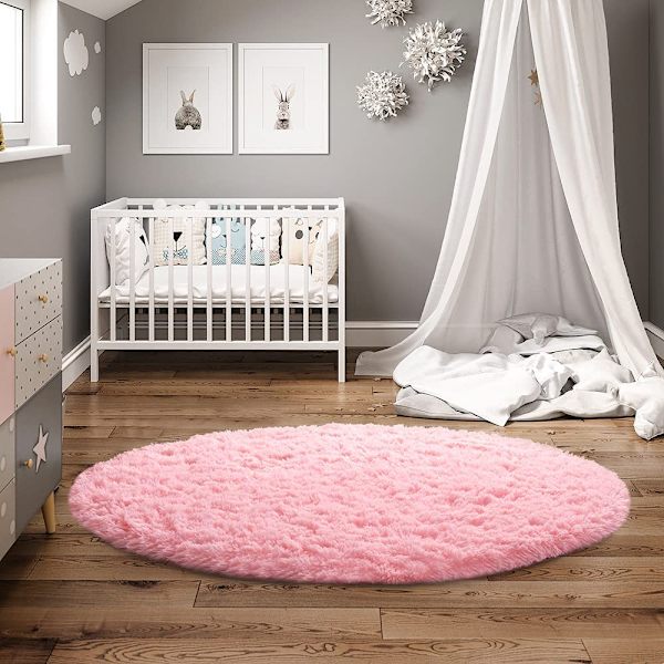 Runda mattan i ren färg, diameter 100 cm/39,4 tum, mjuk plysch halkfri matta, fluffig matta (Rosa)