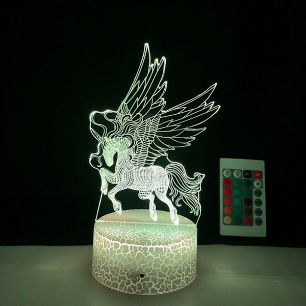 JUSTUP LED natlampe  Enhjørning-serie  3D illusionslampe 16 farver fjernbetjening til børns soveværelse dekorative lys -- Mønster E（Crack Seat）