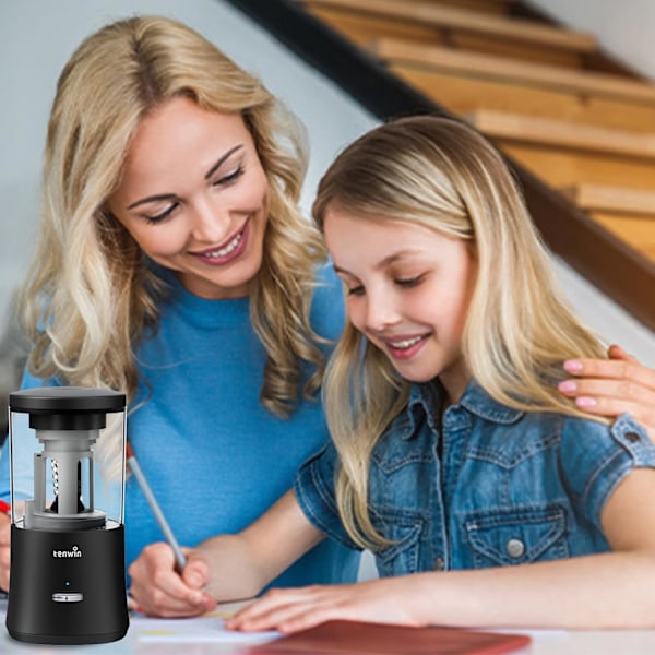 Sähköinen lyijykynän teroitin, täysin automaattinen lyijykynän teroitin 6-8 mm värikynille, handsfree-ladattava teroitin, nopea teroitus black