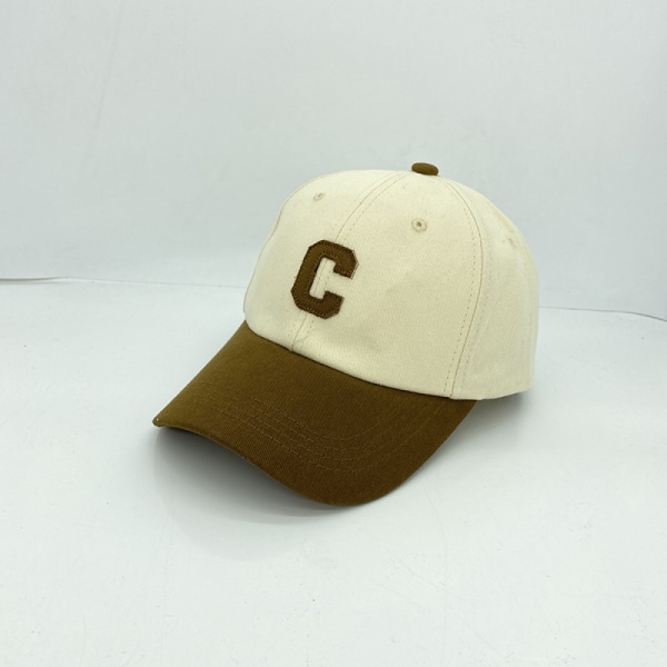 Dotpet Hat Dam Vår och Höst Broderi Bokstav C Färgblock Brätte Enkel Baseball Cap Herr (Vit Och Brun)