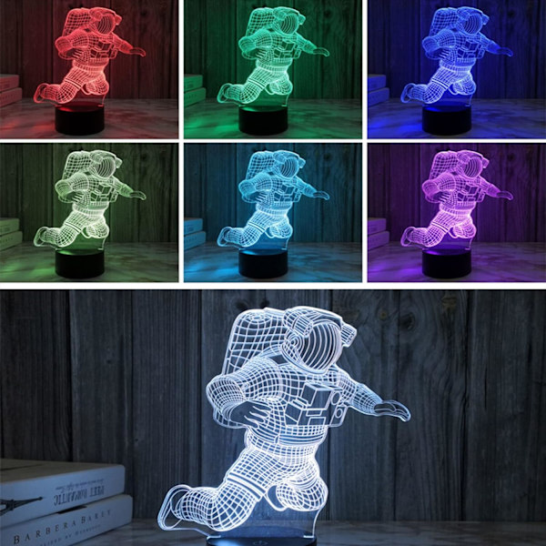 WJ 3D optisk illusion børnelampe, 3D nattelys senglampe 16 farver med fjernbetjening astronautlegetøj som en perfekt fødselsdag (farve: blå)