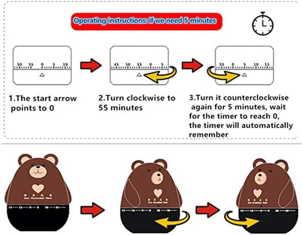 Cartoon Bear 60 Minuters Kök Timer Timer för Kök Bakning Matlagning, Klassrum, Badrum, Lärare och Barn (Brun)