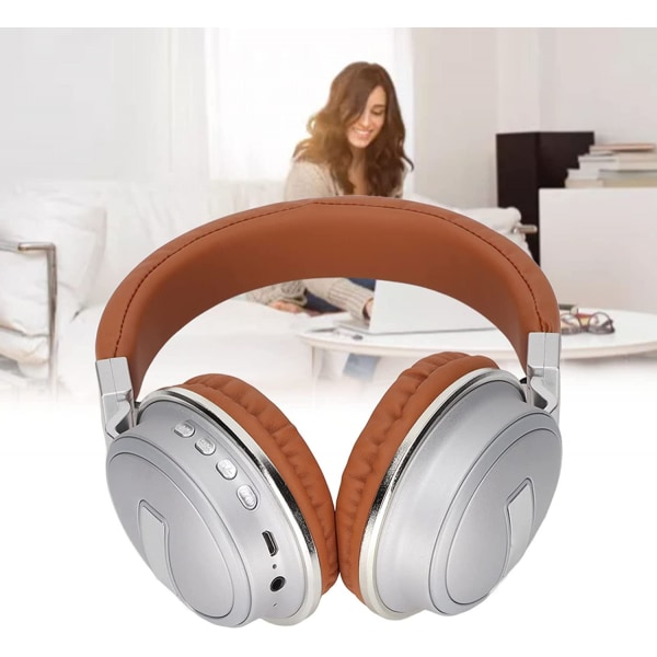 Trådlösa hörlurar, kraftfull bas 93dB hopfällbara Bluetooth-hörlurar i läder öronkåpa komfortplugg LX-510BT för affärstelefonsamtal (guld)