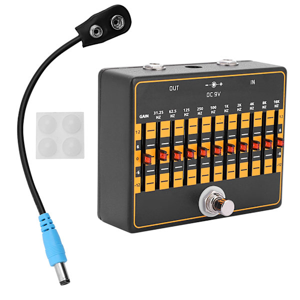 10-bands equalizer effektpedal med kabel för gitarrbastillbehör