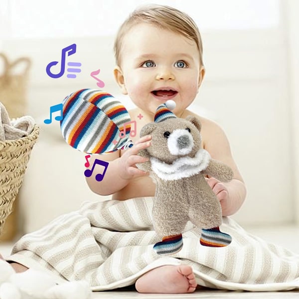 Babyleksak med dragsko, musik och mjukisbjörn för barnvagn, bilbarnstol eller aktivitetsgym, present för 0 3 6 9 12 månader flickor pojkar