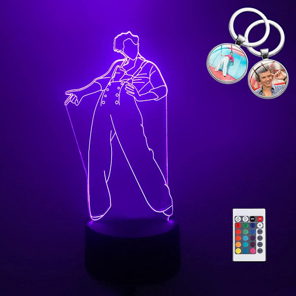 Harry & Styles 3D Illusionslampa 16 Färgväxlande RGB Sänglampa med Fjärrkontroll och Trycksensor för Fans Födelsedagspresent