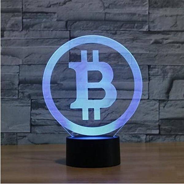 3D Bitcoin Natlampe med 7 Farveskift LED Bordlampe Akryl Flad ABS Base USB Oplader Hjem Dekoration Legetøj Fødselsdag Jul Barn