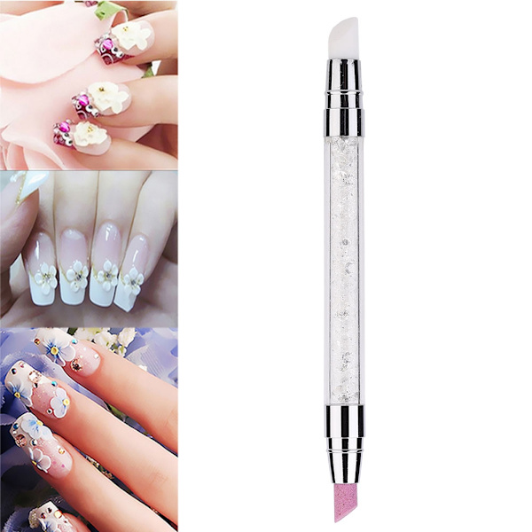 1 stk. DIY neglekunst dekoration værktøj manicure maleri silikone gravering pen dobbelt-ended (hvid)