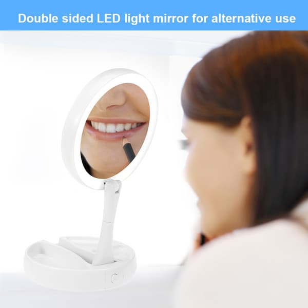 LED-belyst foldet makeup spejl skrivebord 10X forstørrelse kosmetisk touch ups spejl