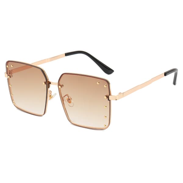 Kvindernes Rimless Oversized Studded Solbriller Gradient Linse Nitte Mode