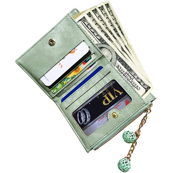 Kvinnors Rfid Liten Bifold Läder Plånbok Dam Mini Dragkedja Myntväska Id-kortsficka, Smal Kompakt Tunn----Grön C