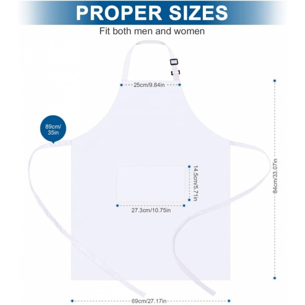 Förkläde kockmössa set, justerbart haklappsförkläde bagare kockmössa kvinnor män, vit