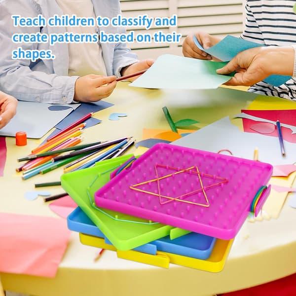 8 Pak Plast Matematiske Manipulative Material Array Blok Geo Board med 80 Latex Bånd til Børn (4 Farver)