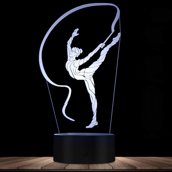 WJ 3D Gymnastikk Fjernkontroll 16 Farger Nattlys Illusjon Akryl LED Bordlampe Sengelampe Barn Soverom Skrivebord Dekor Bursdagsgaver Leker for Barn