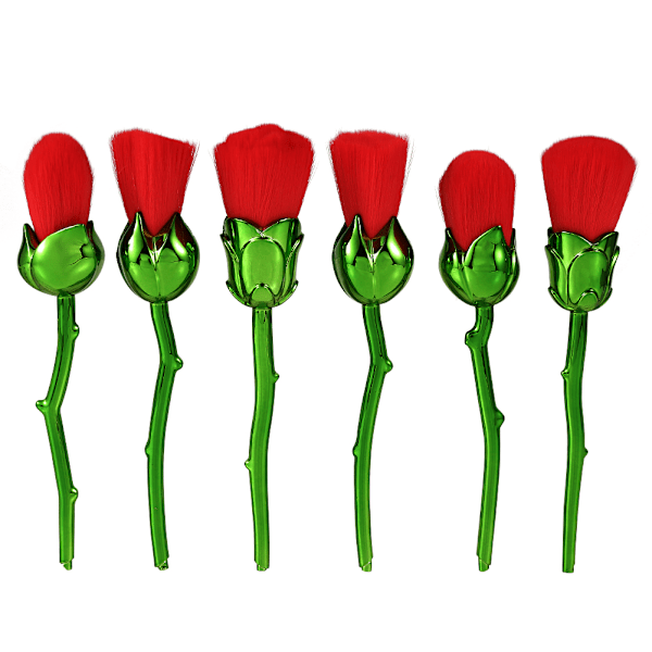 6Pcs Red Rose-shaped Foundation Blusher Powder Makeup Brush Set Face Cosmetic Tool