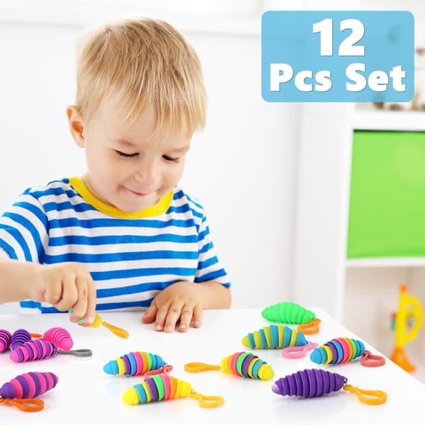 12 st sensoriska snigel-leksaker och ledade stretch-larvleksaker - Fidget-leksaker för ångestlindring, nyhetspresenter för barnkalas