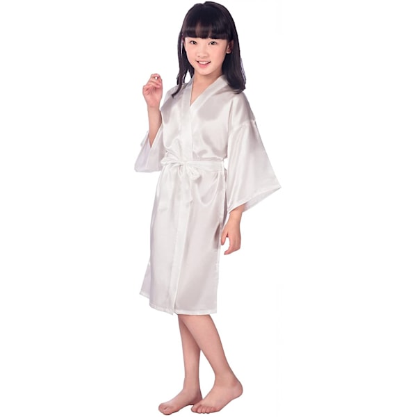 Lasten Silk Stain Puhdas Kimono Hääpuku Pukeutumispuku Kimono Takit Yöpuvut ------ Valkoinen (Koko 8)