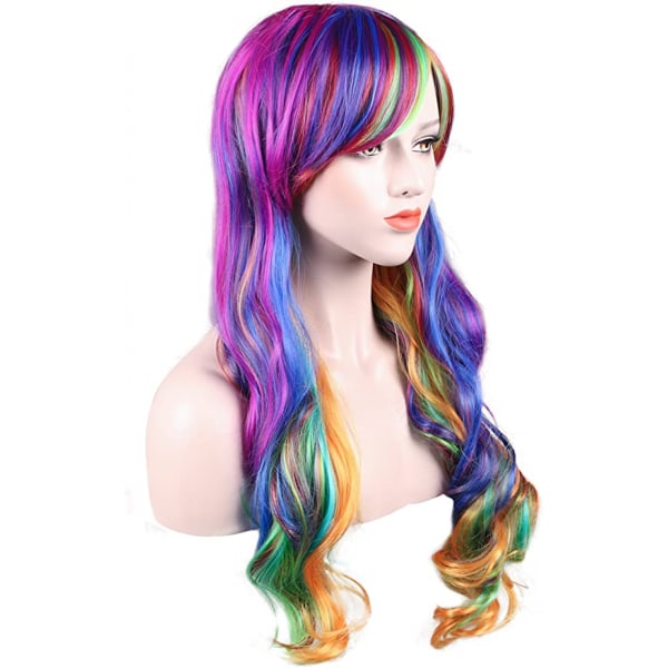 Curly Rainbow Wig multi peruk för kvinnor Dam Cosplay Party Halloween kostym Värmebeständig syntetisk peruk