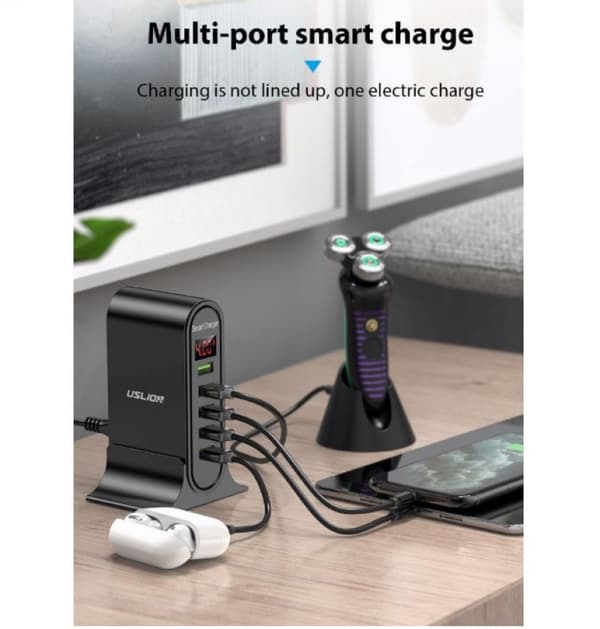 USB 5V4A Smart Desktop LED Digital Display Hurtigoplader, US Standard, Sort
