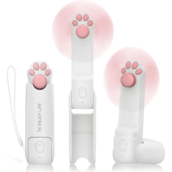 Handhållen Minifläkt, 2000 mAh USB Uppladdningsbar Vikbar Fläkt, 3 i 1 Bärbar Fickfläkt med Powerbank, Ficklampa för Sommar, Resor White