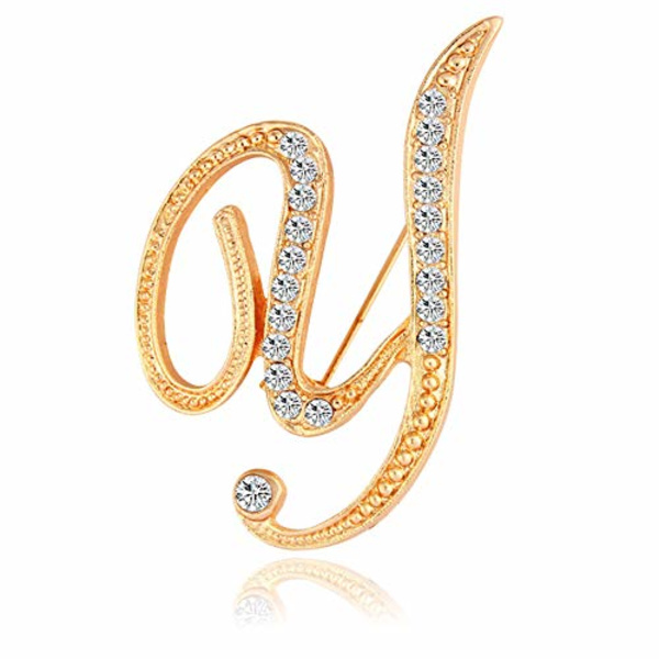 Brev Brosch Pins Initial Rhinestone Brosch för Kvinnor Hantverk Guld A-Z