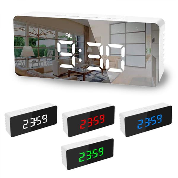 Digital Mini LED-klokke Speil Vekkerklokke Med Termometer Kalender Funksjon(Blå)