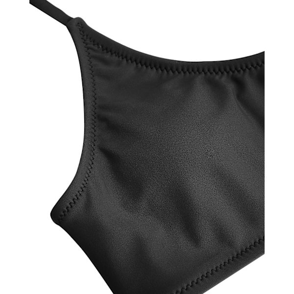 Dam Triangle Bikini Smocked Textured Scoop Frilled Print Ruched Elastic Baddräkt Tvådelad Baddräkt Black M