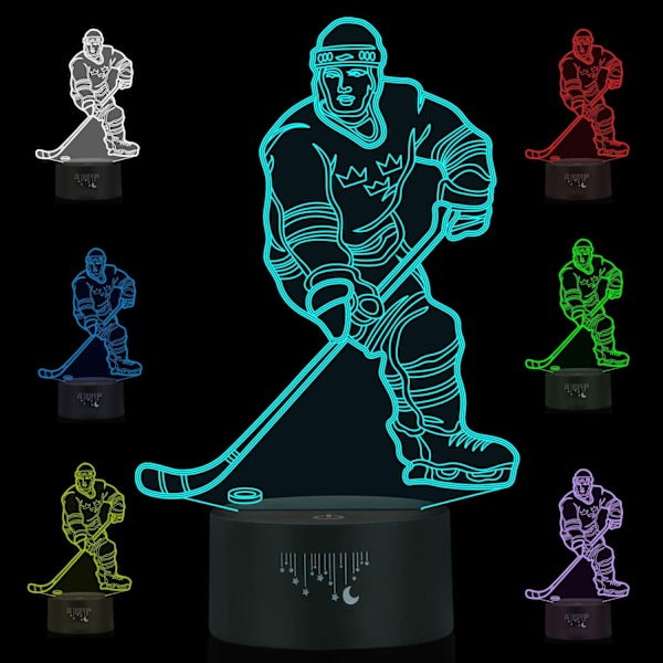 Hockey Natlampe til Børn, Led Lys 3D Optisk Illusion Lampe Soveværelse Dekoration Belysning Natlampe med Smart Touch 7 Farver, Cool G