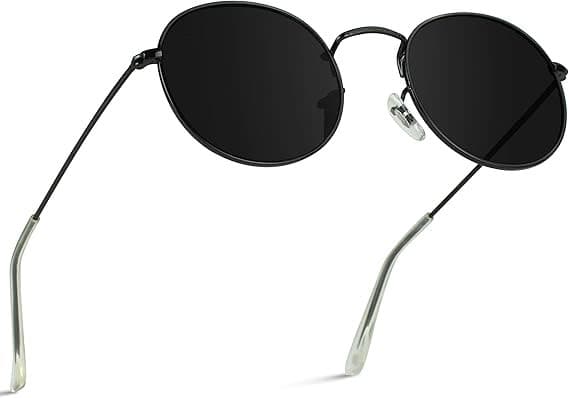 Runda Polariserade Solglasögon Unisex UV400 Skydd Metallbåge Reflekterande Linser black