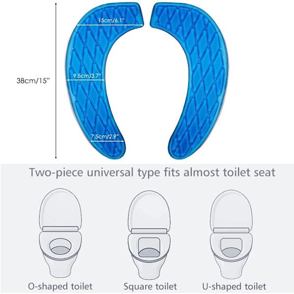 Bærbart vaskbart toiletbrætsgelpude – selvklæbende universelt design, transparent blå, passer til de fleste toiletter, let at rengøre og genplacere blue
