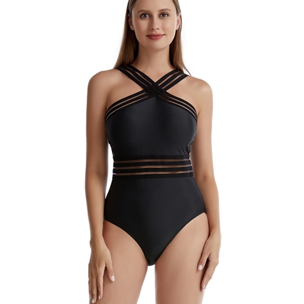 Kvinder Crisscross One Piece Badedragt Mave Kontrol Badedragt Front Crossover Badetøj, Sort, XS