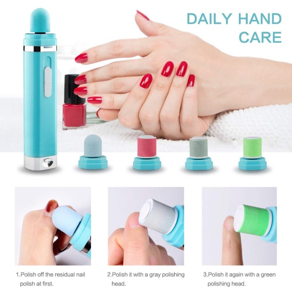 Set Elektrisk nagelfil Ansiktshårborttagningsmedel för kvinnor Bärbar pedikyrrakapparat Vattentät professionell nagelfil (A)