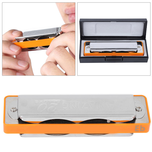 Blues Harmonika 10-Hul Mundharmonika Eb Nøgle ABS Resin Kam Begynder Gaver Professionel (Orange)