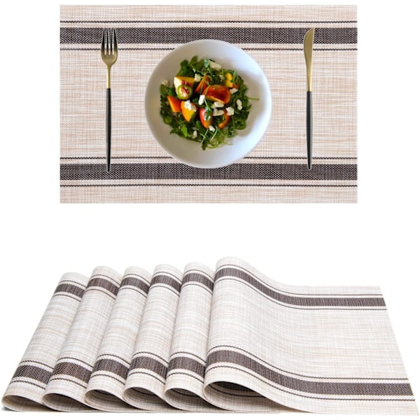 Underlägg, Plastvinyl Tvättsbart Värmebeständigt Hållbart PVC Halkskyddande Vävd för Kök Matbord (Set om 6, Kaffe Beige) Coffee Beige Set of 6