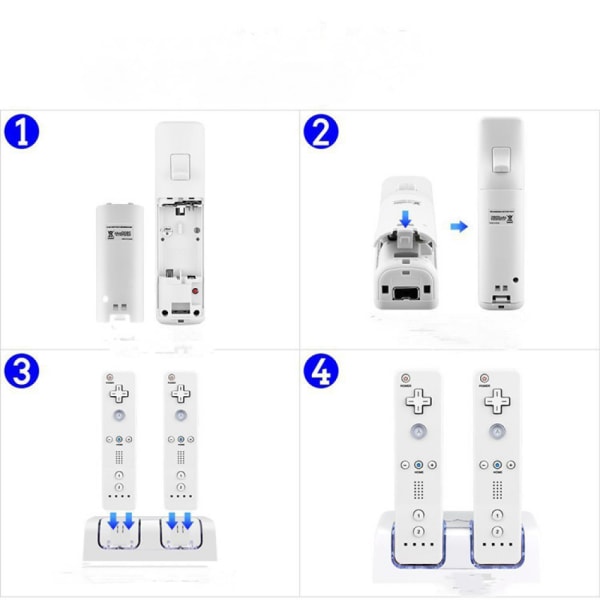 För Nintendo Wii U Dual Remote Controller Laddare Laddningsdockningsstation + 2x laddningsbart ersättningsbatteripaket Tillbehör Vit,