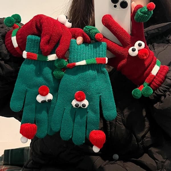 Julehandsker med søde festlige dekorationer, bløde varme åndbare strikhandsker med elastisk håndled til kvinder og mænd, julehandsker til sho green