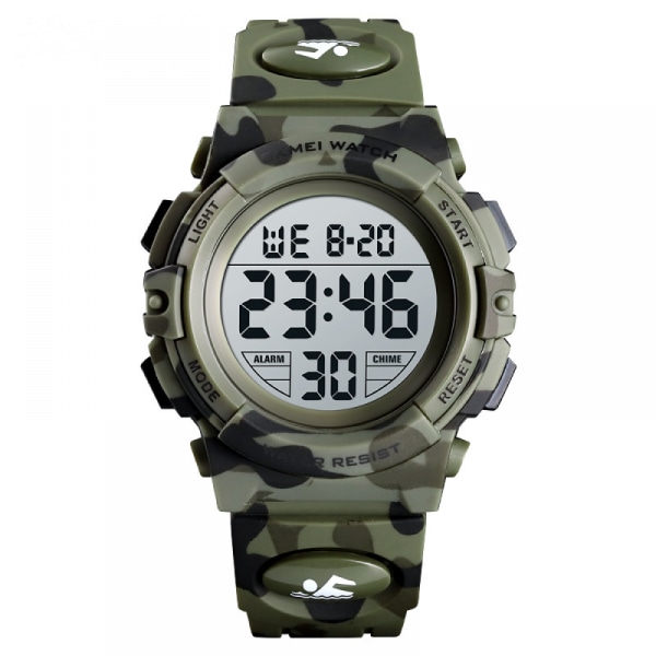 Armégrön Watch, Watch för 6-15 år Digital Sport Outdoor Multifunktionell Kronograf LED 50 M Vattentät watch för barn med silikon