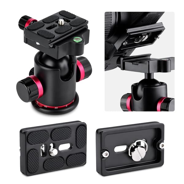 Mefury DSLR Kamerastativ Kulehode 360 Grader Roterende for Monopod Slider Rød
