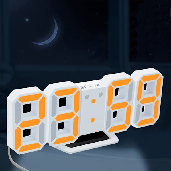 Elektronisk LED-väckarklocka [Uppgraderad version], klockan kan justera LED-ljusstyrkan automatiskt på natten (vit/orange)
