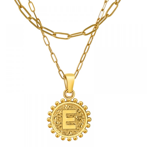 Guldhalsband för kvinnor, flickor, snyggt lager Gem Länkkedja Halsband Personligt mynt initialt lager guldhalsband för kvinnor