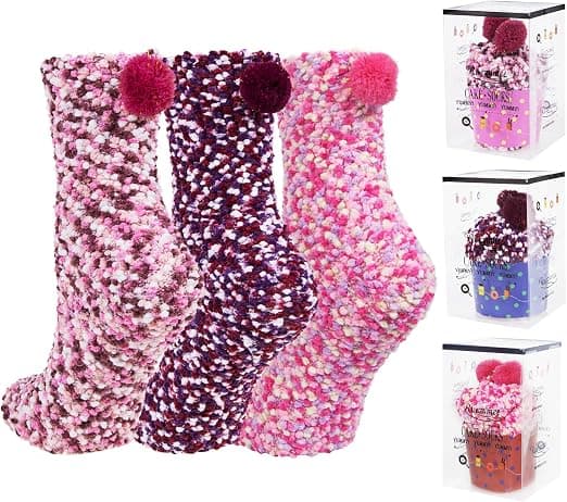 3 Par DIY Presentstrumpor för Kvinnor Flickor Fuzzy Fluffy Strumpor Vintertofflor Strumpor Med Presentaskar Cupcake,01
