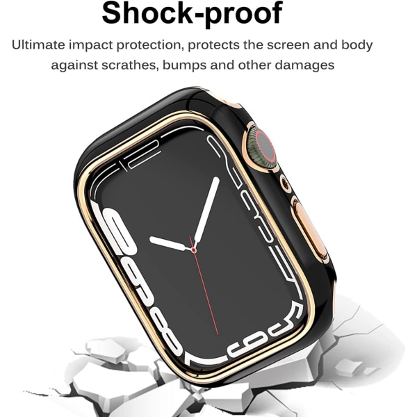 För Apple Watch Series 7 41 mm, pläterat styvt PC- case Smal rund case för Apple Watch Series 7 （roséguldsvart）